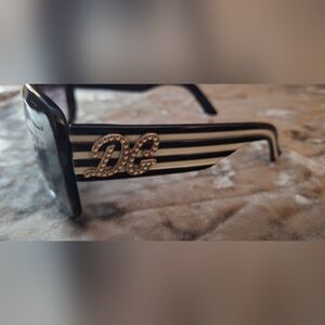 Vintage Dolce & Gabbana Blue and White Striped Logo Sunglasses